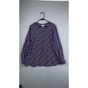 Charter Club Blouse‎ Womens XL Blue Pink Stripe Long Sleeve Tunic Top Casual